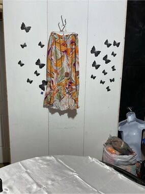 Marianne Multicolor Leaf-Print High-Low Maxi Skirt